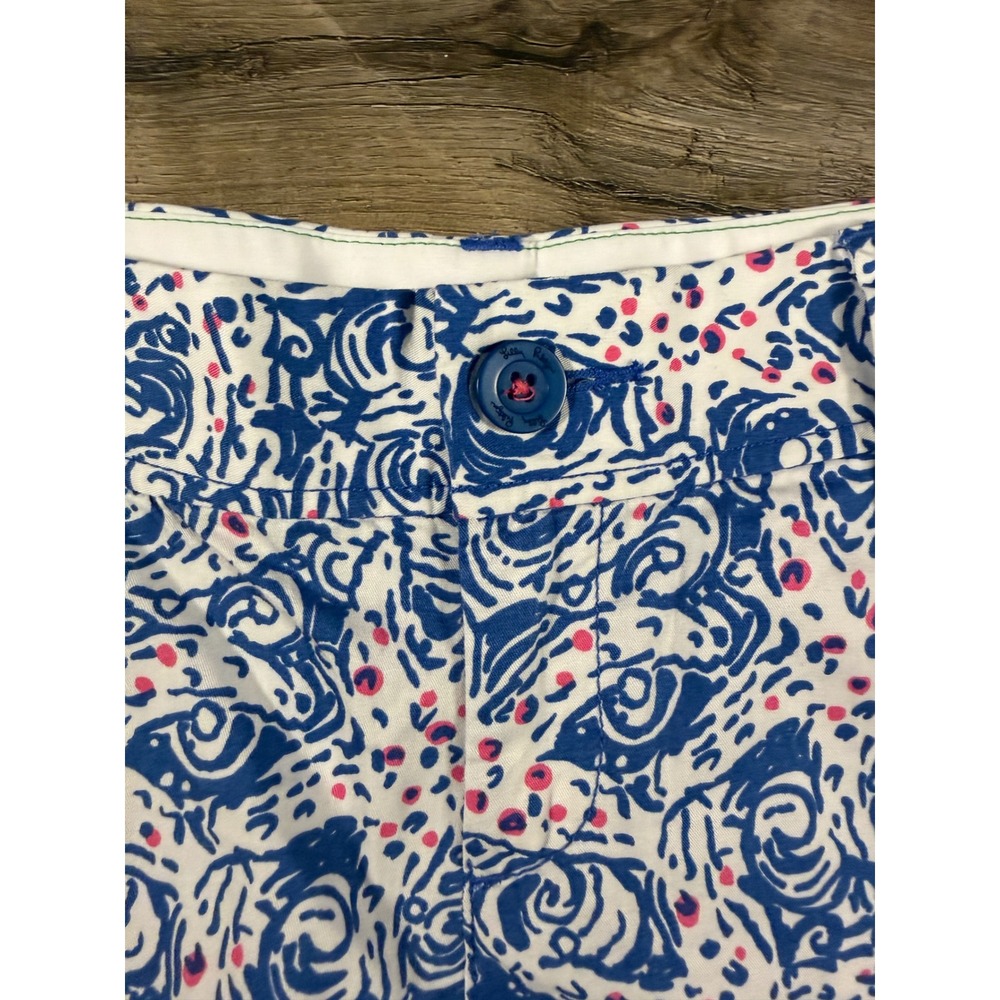 Lilly Pulitzer Walsh Shorts Size 8 Blue White Print Cotton Flat Front - Picture 3 of 8